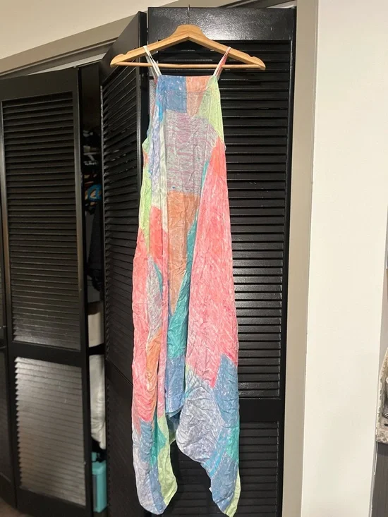 Anthropologie Lilka Annette Rainbow Handkerchief Watercolor Maxi Dress XS/S - Picture 4 of 6